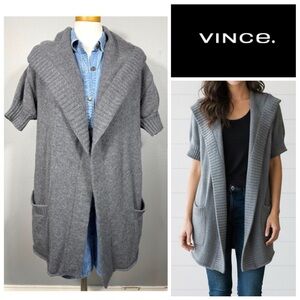 Vince Hooded Cashmere Open Front Cardigan Sweater